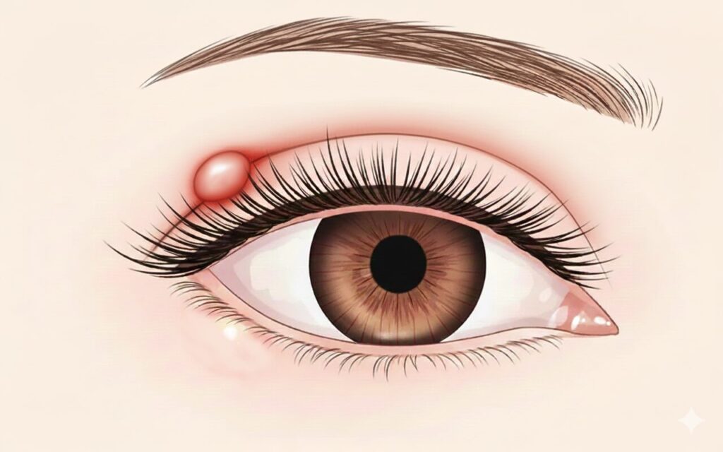 二重ラインの周りに腫れやしこりがある