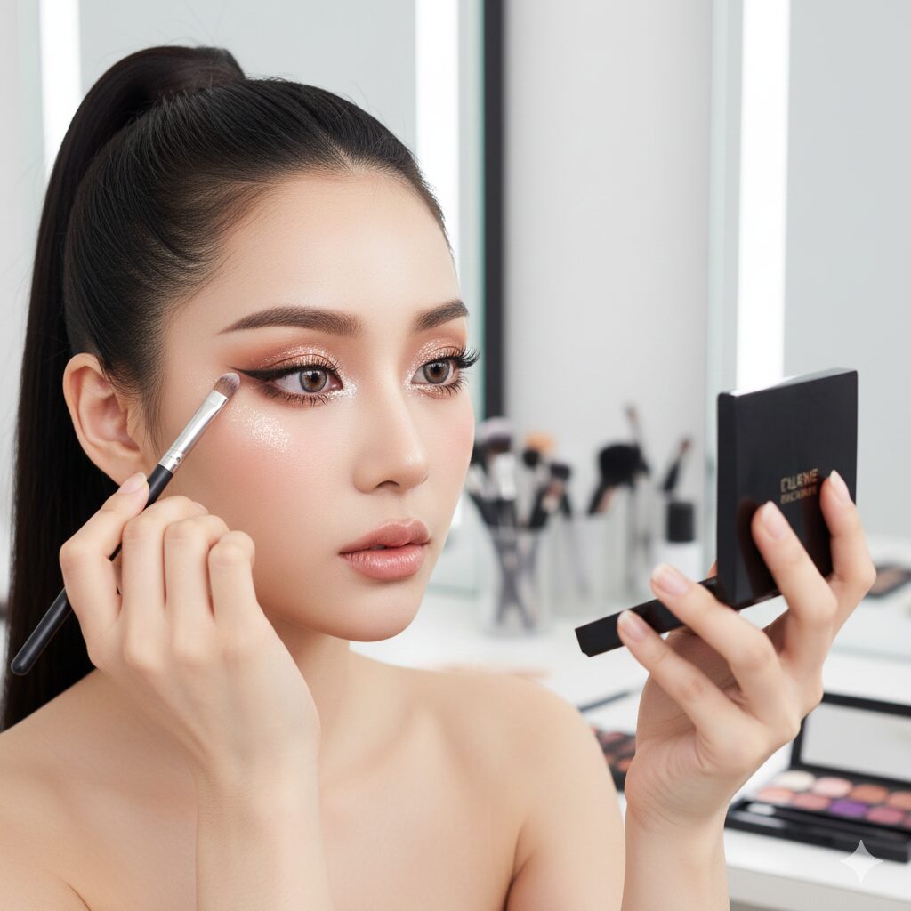 アイメイクをしている女性