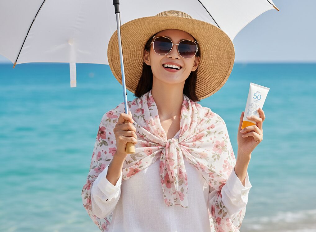 紫外線対策をしている女性