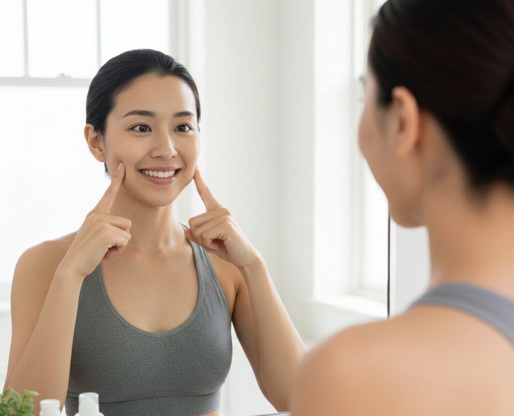 表情筋の体操をしている女性