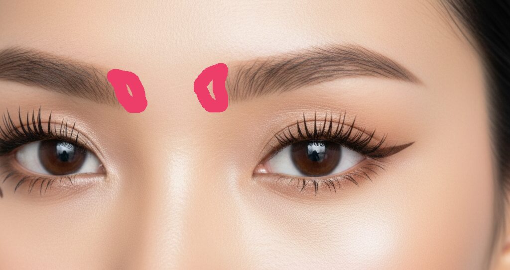 眉頭を内側に寄せる眉メイク