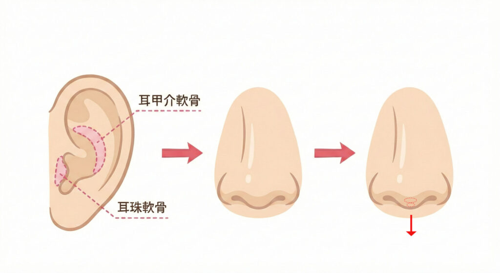 鼻柱下降の施術方法イメージ